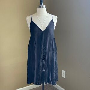 NWT Black Sleeveless Swim Cover Up Dress with Crochet Detail - Medium